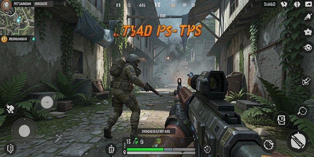 Tampilan gameplay 3446 yang mendebarkan di arena peperangan TPS.