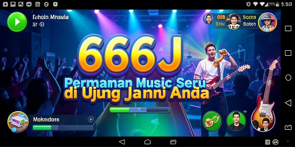 Screenshot menunjukkan gameplay seru dalam 666J dengan berbagai lagu.