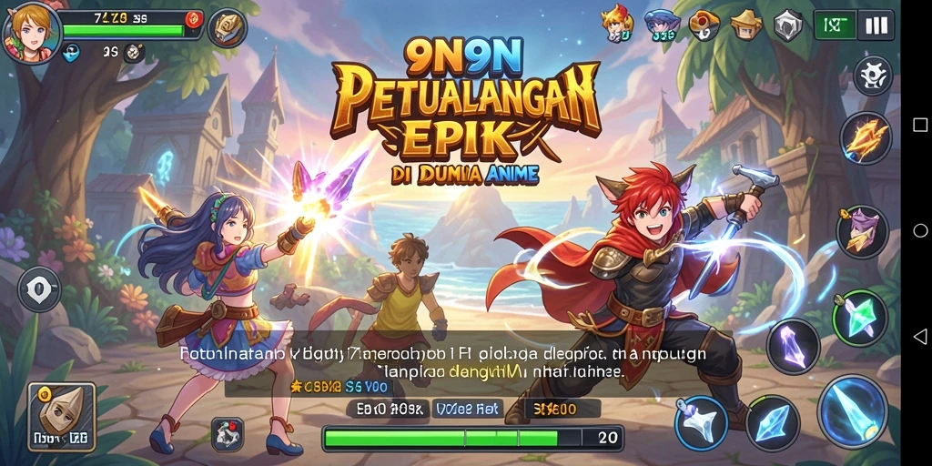 Screenshot gameplay 9N9N yang penuh aksi dan karakter anime.