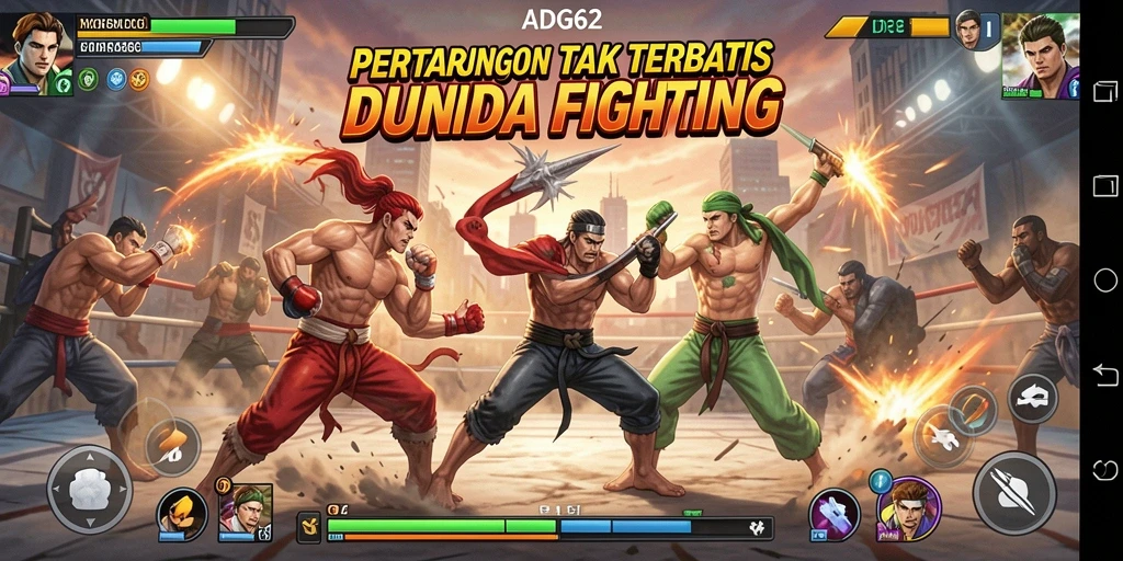 Tangkapan layar menampilkan pertarungan seru di ADG62 dengan karakter yang beraksi.