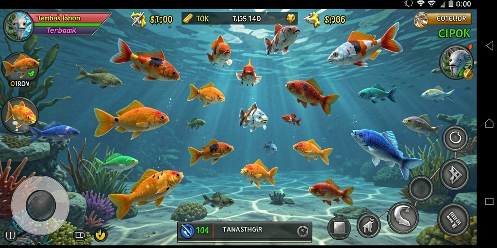 Screenshot gameplay seru CIPOK dengan ikan yang beragam.