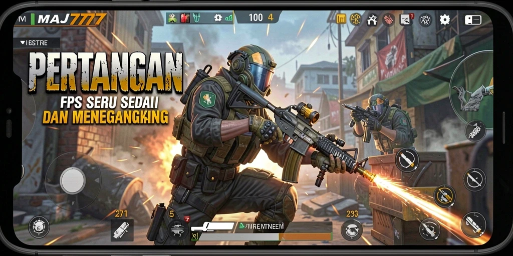 Tangkapan layar utama MAJ777 menampilkan aksi gameplay FPS yang menegangkan.