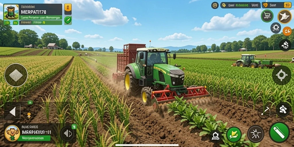 Screenshot gameplay MERPATI178 yang menampilkan kebun yang subur.