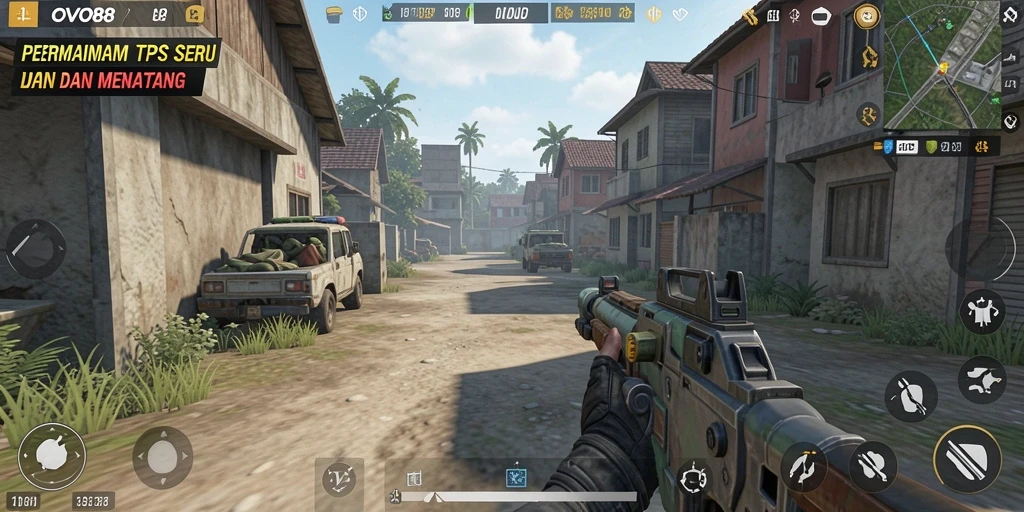 Screenshot gameplay OVO88 memperlihatkan aksi tembak-menembak yang intens.