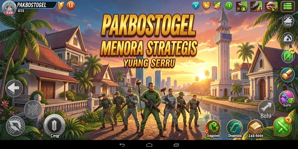 Screenshot PAKBOSTOGEL menampilkan serangan musuh dan menara yang beroperasi.