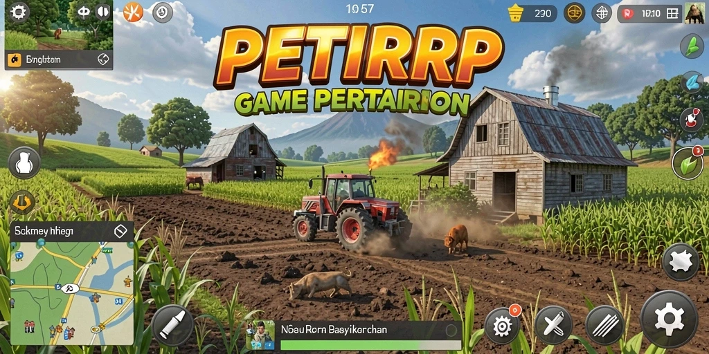 Tampilan gameplay PETIRRP yang menampilkan kebun yang indah.