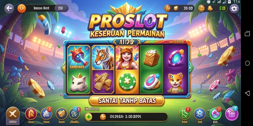 Tampilan gameplay PROSLOT yang menghibur dan penuh warna.