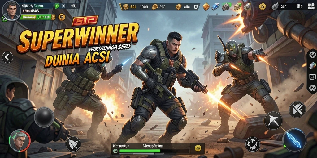 Tampilan gameplay SUPERWINNER yang mendebarkan dan penuh aksi.