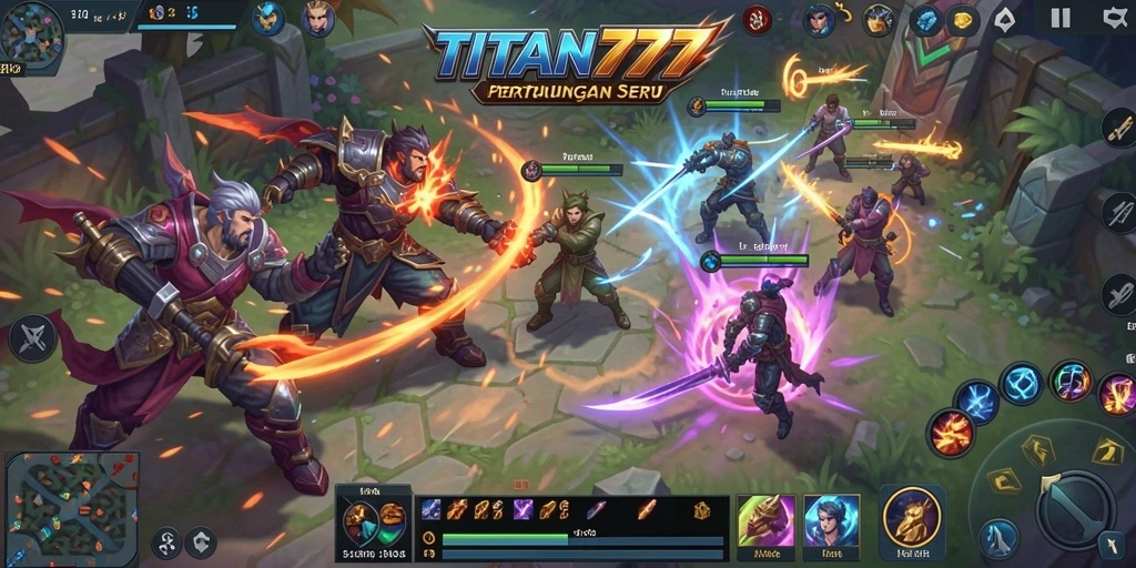 Tampilan menegangkan dari pertarungan dalam game MOBA TITAN777.