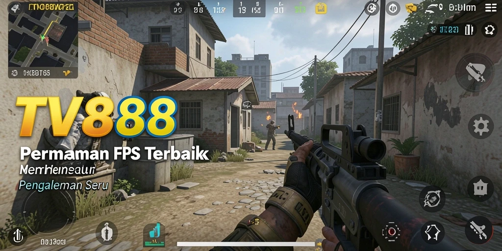 Tangkapan layar TV888 menampilkan aksi intense di medan perang FPS.