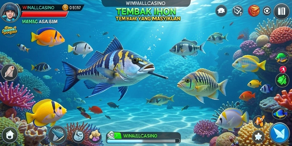 Screenshot menampilkan gameplay menembak ikan yang seru dan mengasyikkan.